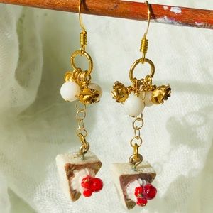 Strawberry Cheesecake Desert Earrings, Gold